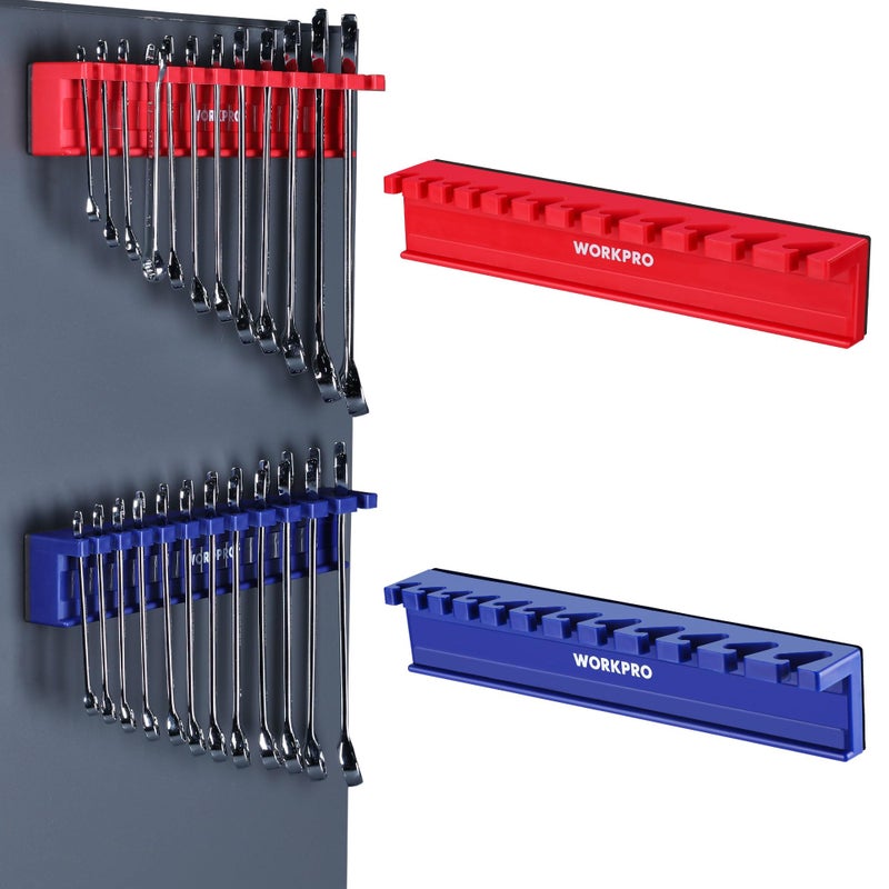 WORKPRO 2Piece Magnetic Wrench Organizer 24 Slots Wrenches Holder Fits SAE 516 to 34 and Metric 9 mm to 20 mm Premium Quality Wrench Rack Set to Keep Wrenches Organized